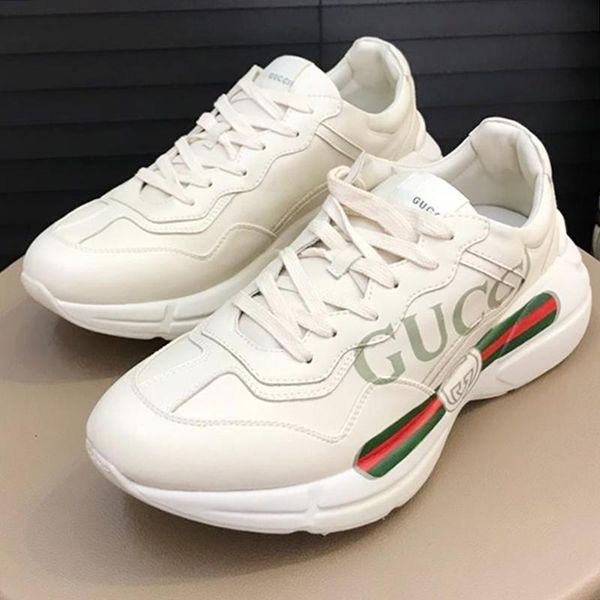 

new men 's rhyton leather sneaker luxury men 's shoes vintage footwears lace -up fashion sports men shoes scarpe sp, Black