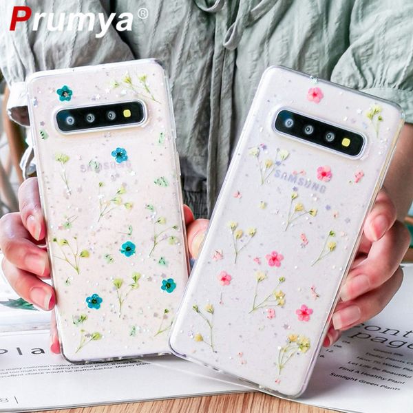 

permanent real dried flower phone case glitter for samsung galaxy s8s9 s10 plus s10e/s10 lite note 8 9 10 10 pro soft cover capa