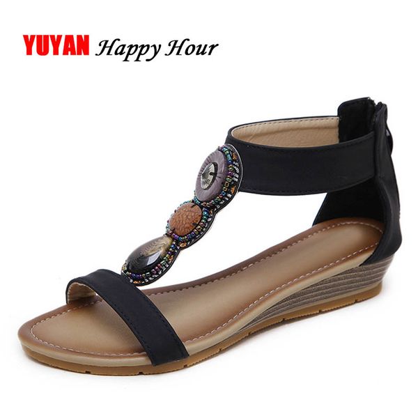 

new 2020 summer shoes women sandals bohemia beach sandals sweet ladies brand shoes plus size 42 zh2575, Black