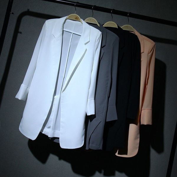 

dxeoy женские средней длины свободно шифон небольшой костюм кондиционер куртка шикарный белый костюм большого размера солнцезащитное пальто, White;black