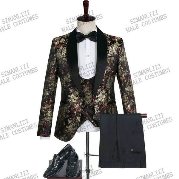 

2020 жаккардовый цветок черный костюм slim fit double breasted vest формальные пром платье мужской костюм мужской костюм жениха смокинги для, White;black
