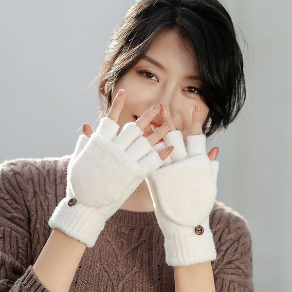 

женская зима теплая утолщенной мило корейский стиль универсальный студент флип половину пальца вязаные шерстяные теплые перчатки и перчатки