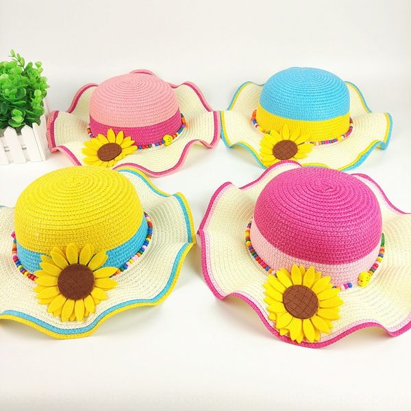 

children's straw girls summer travel big eaves sun little girl princess beach sunscreen straw sunscreen hat hat, Blue;gray