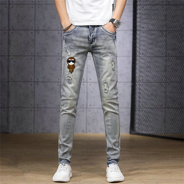 

luxury fashion skinny jeans men's straight slim ripped stretch jeans men's ripped casual motorcycle men's denim ripped trouse, Blue