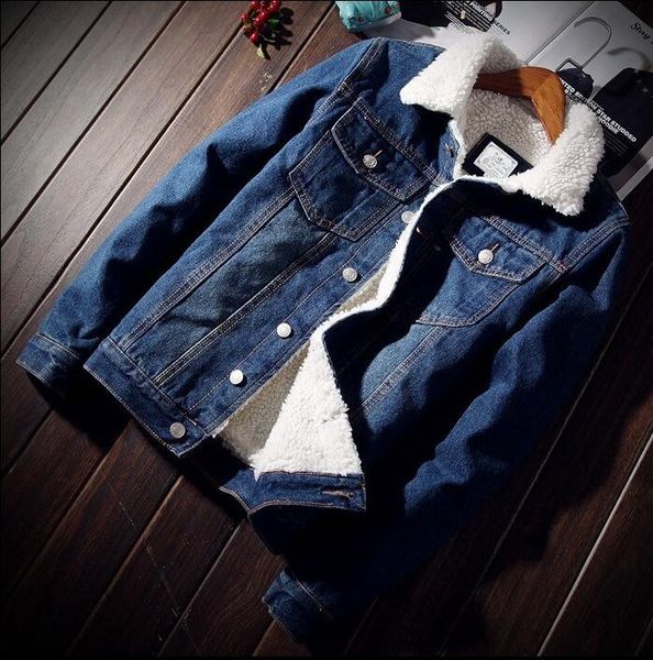 

men jacket and coat trendy warm fleece thick denim jacket 2019 winter fashion mens jean outwear male cowboy plus size, Black;brown