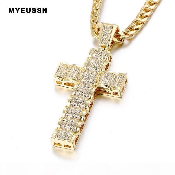 

wave-shaped large cross pendant iced out bling bling crystal fashion chain necklace men rapper hip hop jewelry cuba's necklace, Silver