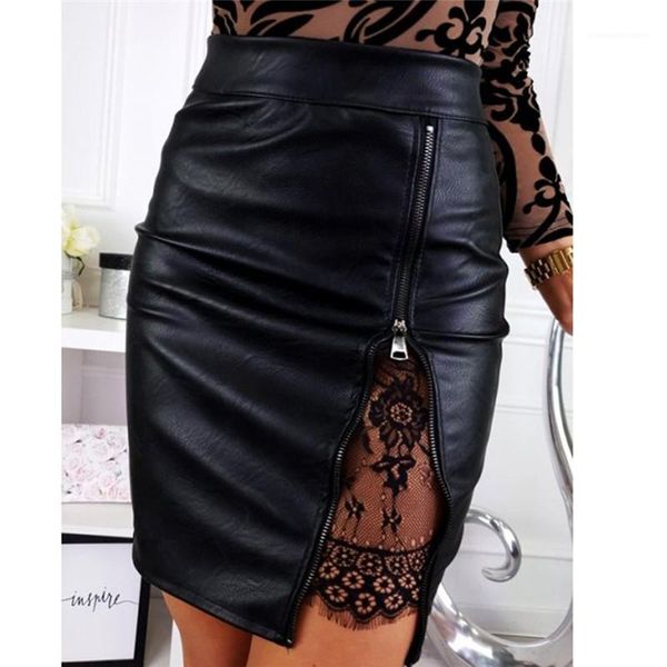 

slim solid color printed long zipper straight skirts fashion female clothing autumn womens pu designer skirts sexy, Black