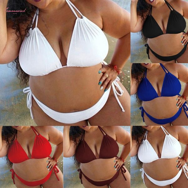 

push up bikini plus size swimwear women swimsuit high waist bikini nylon set solid female big cup s 5xl two piece biquini, White;black