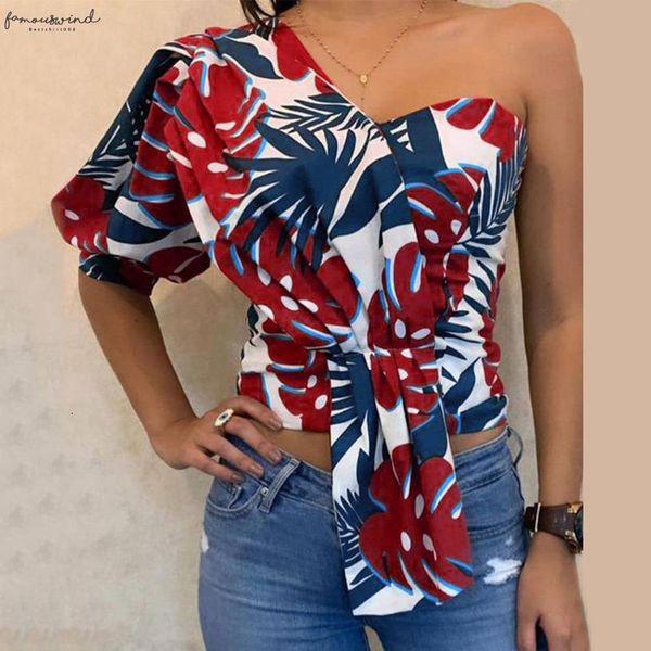 

feminine blouse women printed one shoulder half sleeve summer shirt blouse blouses 2020 women blusas mujer de moda, White
