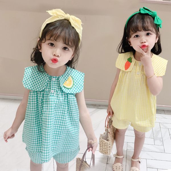 

wear girl's fruit clothing children's suit new children's korean style baby girl's foreign style cute fruit plaid suit