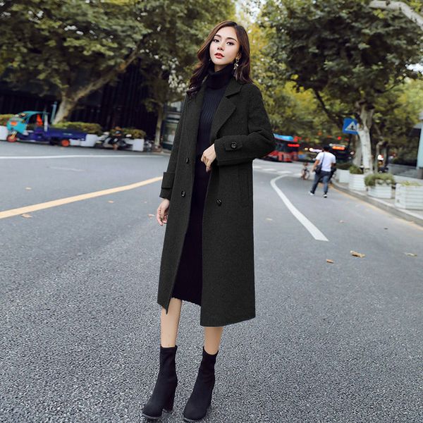 

women's wool & blends women woolen coat 2021 arrivals long black blazer overcoat ladies coats