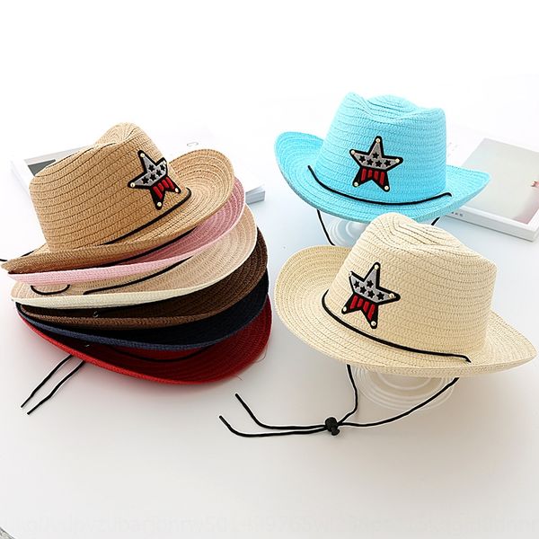 

children's sun straw cool boys and girls sunshade sun cowboy straw hat little boy sunscreen beach hat, Blue;gray