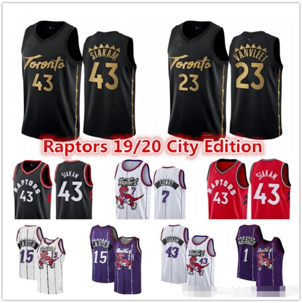 

men vince 15 carter pascal 43 siakam tracy 1 mcgrady toronto nba raptors fred 23 vanvleet kyle 7 lowry city black, Black;red