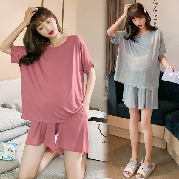 

m2nbw 2020 modal pregnant women home furnishing clothing comfortable loose home clothes pregnant women abdomen supporting sleeping clothes s, Blue;red