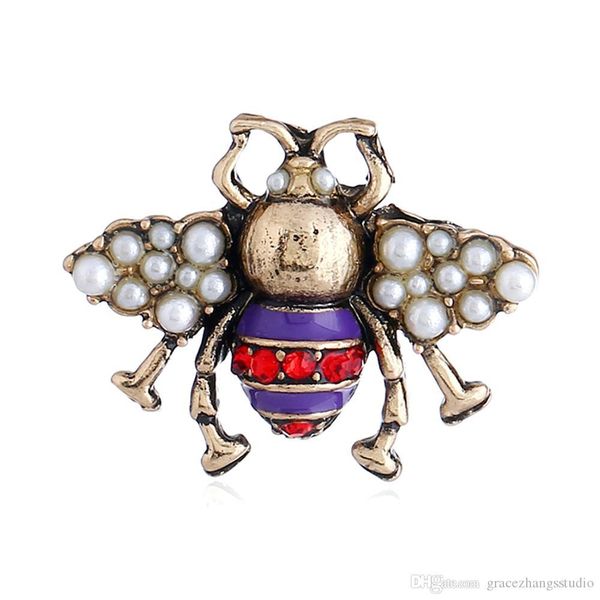 

retro bee pearls brooch pins women fashion animal diamonds brooches designer pins jewelry three colors red black purple ing, Gray