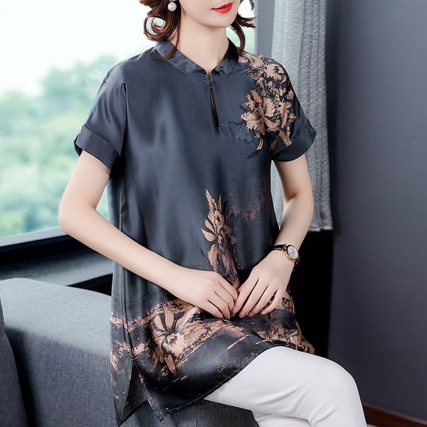 

c8anq middle-aged moms wear shirt mulberry silk shirtnational shirtforeign temperament shirt women's 40-year-old design sense minori, White
