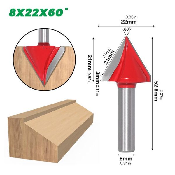 

8mm 3d v engraving bit cnc milling cutter router bits for wood tungsten woodworking 60/90/120/150 degree milling cutter