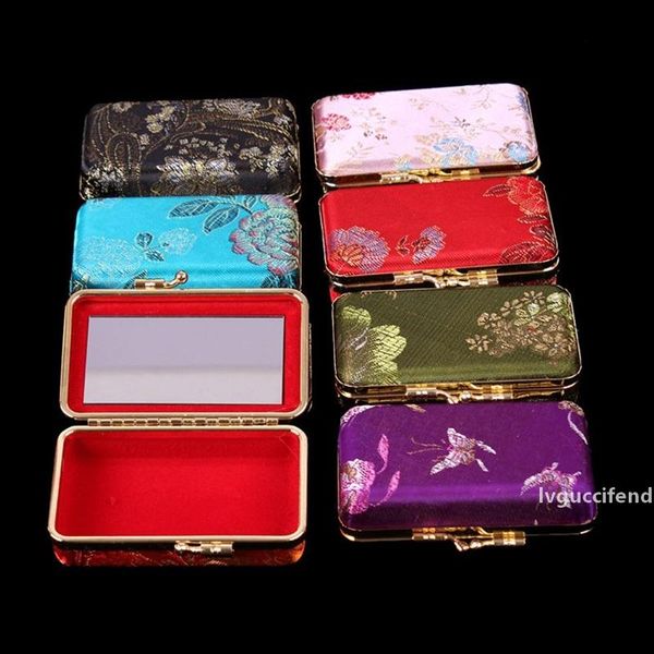 

mirrored silk brocade craft box travel jewelry case empty double lipstick storage boxes lip balm tubes packaging containers lz1793