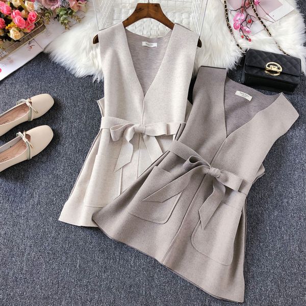 

2020 spring autumn women's jacekt wool bow belt coat korean female slim vest waistcoat office ladies clothes black a213, Black;white