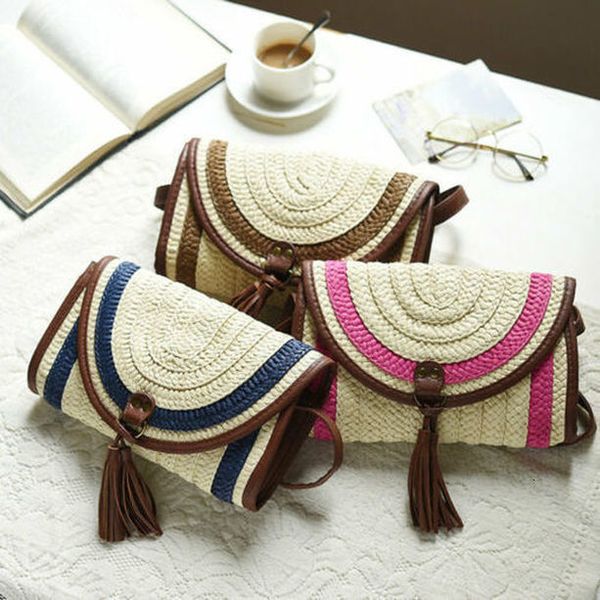 

summer shoulder bag tassel fringe concealed carry crossbody natural rattan handbag purse women envelope ladies shoulder bag