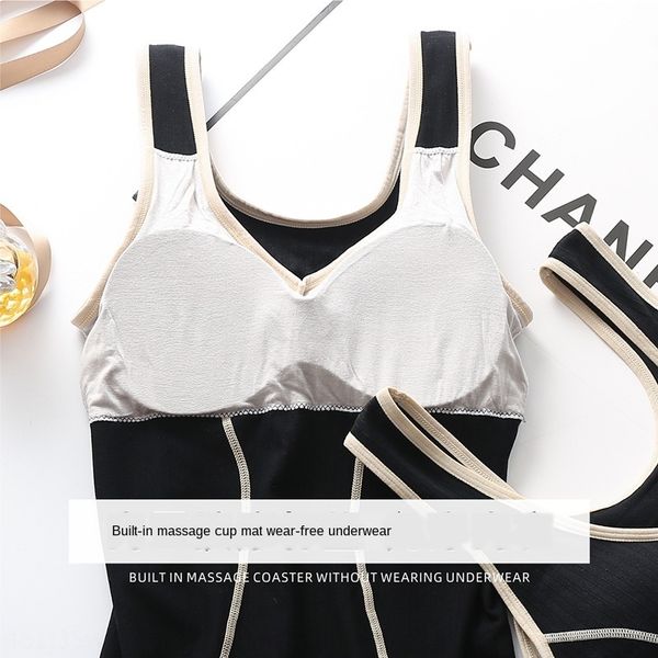 

korean body shaping vest vest women's wear-bra with chest pad sleeveless base can be worn outside summer, White