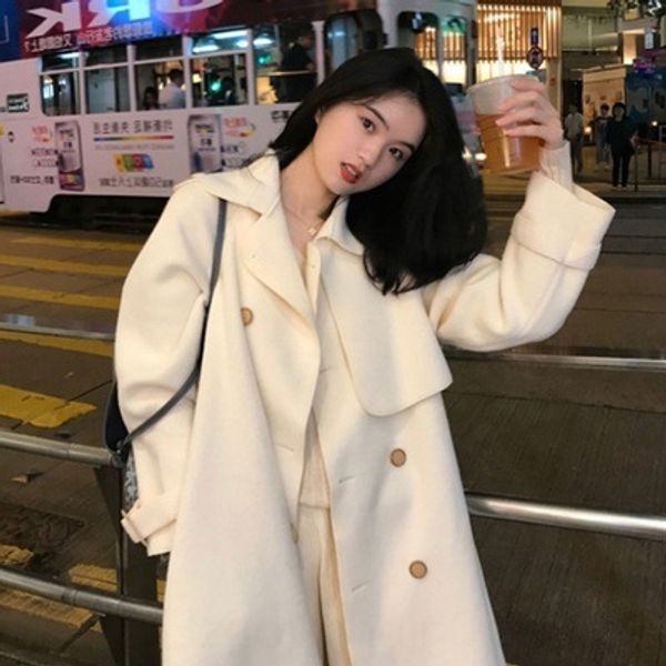 

2020 winter new double-sided woolen waist-tied trench windbreaker wool coat wool woolen mid-length coat for women, Black