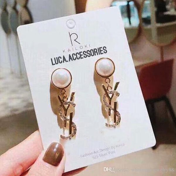 

wholesale crystal pearl letters ear studs y-styles earrings 925 silver needle earring women party jewelry accessories, Gray