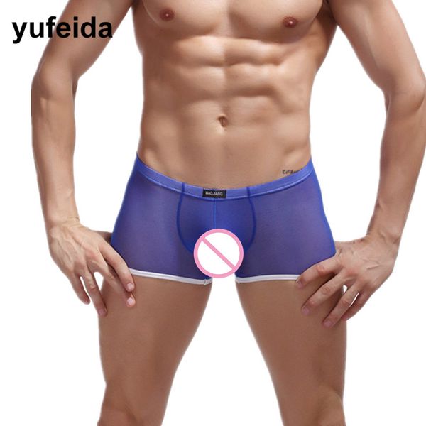 

men underwear boxers transparent mesh boxer shorts trunks pants u convex pouch male gay sissy panties low rise underpants, Black;white