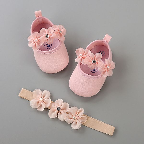 

big flower baby girl shoes headband set autumn newborn baby girls first walker shoes toddler infant crib booties schoenen