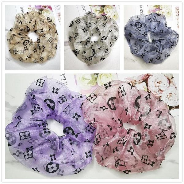 

ins women luxury scrunchy hair band designer hair ring elastic ponytail holder stretchy girls large intestine hairbands accessories d73005, Slivery;white
