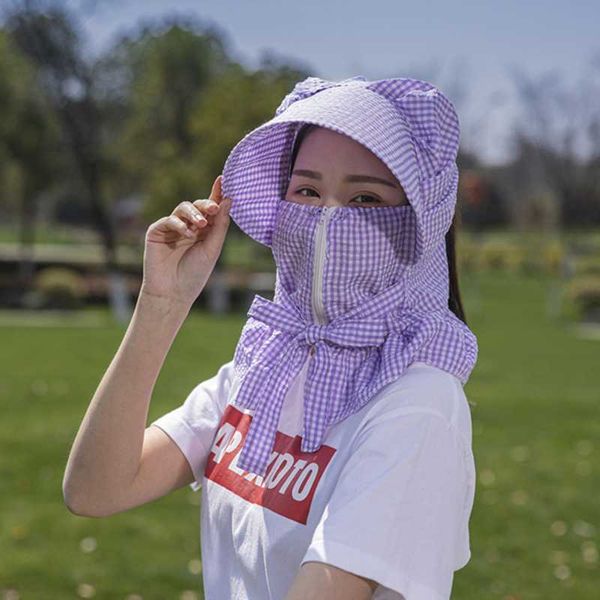 

новая полоса плед дышащего вс hat весна лето солнцезащитных шеи cap wide большие маски caps бреет велоспорт шляпы складных женщин, Black