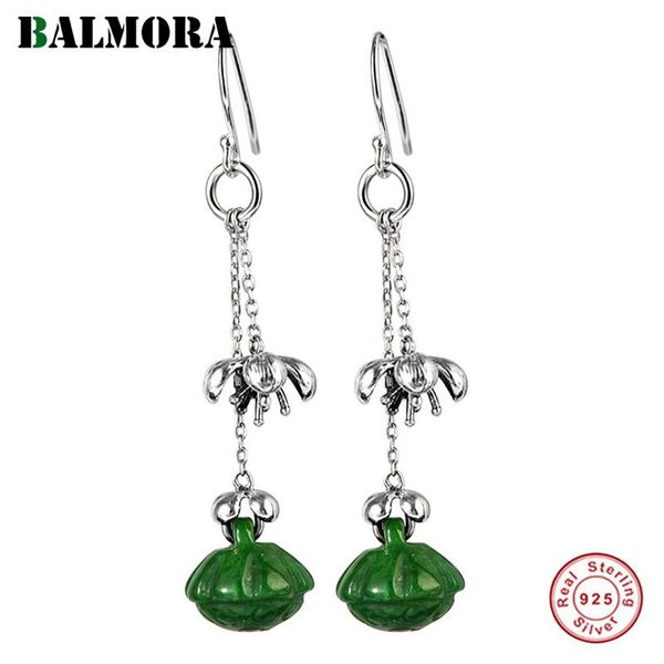 

balmora real 925 sterling silver vintage lotus drop stud earrings for women mother lady gift elegant jewelry ethnic fashion, Golden;silver