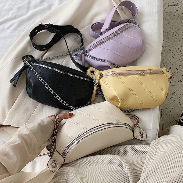 

solid color pu leather crossbody bags for women 2020 summer chain shoulder bag female lady handbags simply chest bag