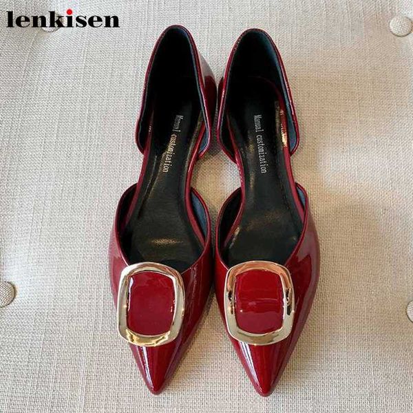 

lenkisen натуральной кожи сладкая твердые женская обувь металлических украшения заостренного носок скольжение на женщина весенней свадебной, Black