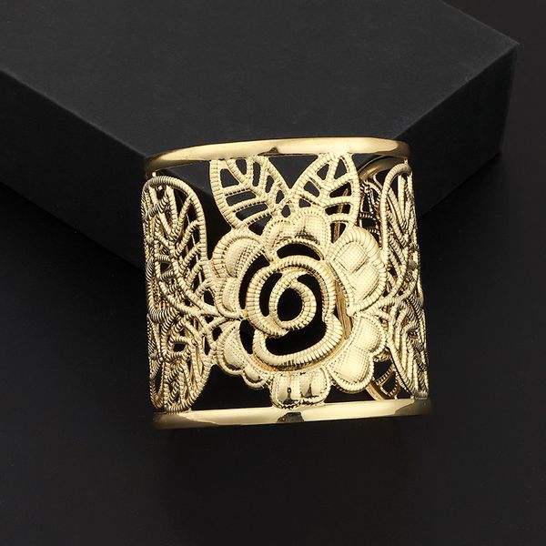 

fashion new gold color bracelets&bangles hollow out flower women lady's bangle jewelry gifts, Black