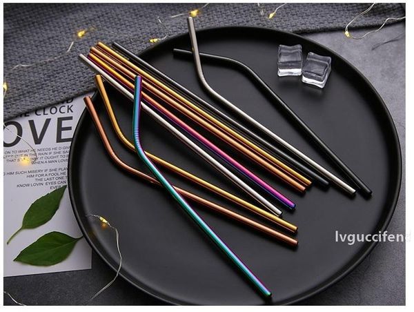 

black metal drinking straws reusable colorful stainless steel straw drink straw brush yerba juice bar accessorie party