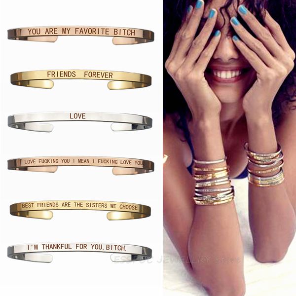 

friends forever letters bangle metal lettering bracelet bar jewelry engraved cuff bracelets love sister women gift, Golden;silver