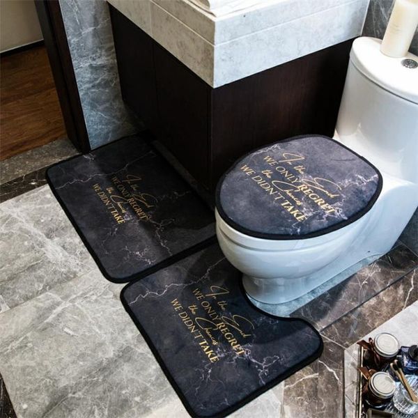 

ins fashion quick dry toilet seat cover classic letter printed bathroom mat retro three-piece men women soft toilet mat
