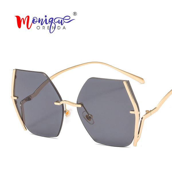 

luxury vintage rimless sunglasses women fashion oversized female irregular shape sun glasses for lady ocean lens shades uv400, White;black