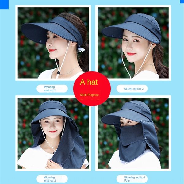 

female sunshade multi-functional uv-proof sunscreen sunscreen sun sun windproof face big brim sun-proof hat outdoor tea-picking hat, Blue;gray