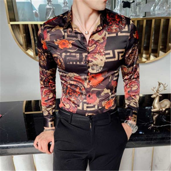 

men's casual shirts slim fit men african shirt print designer dress long sleeve streetwear blouse camisas para hombre 2021 clothes, White;black