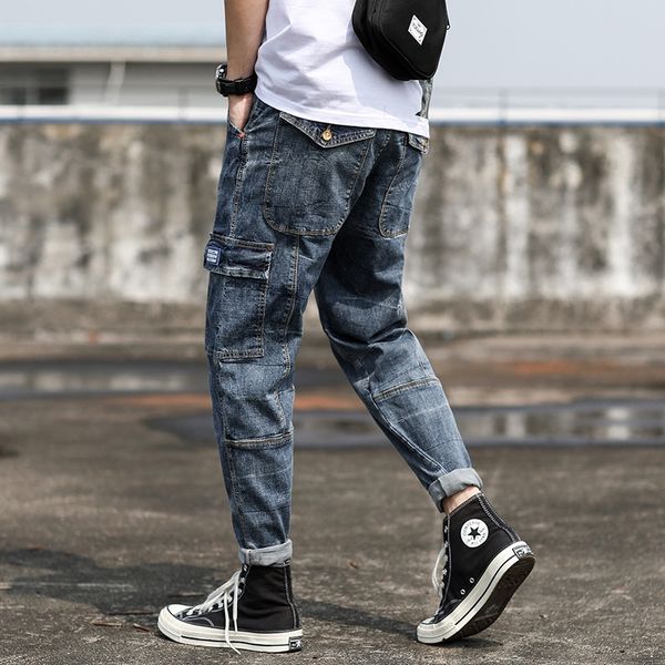 

z7jvk men's pants korean style and pants and jeans trendy autumn all-match loose handsome bfstyle harlan small feet multi-pocket work j, Blue