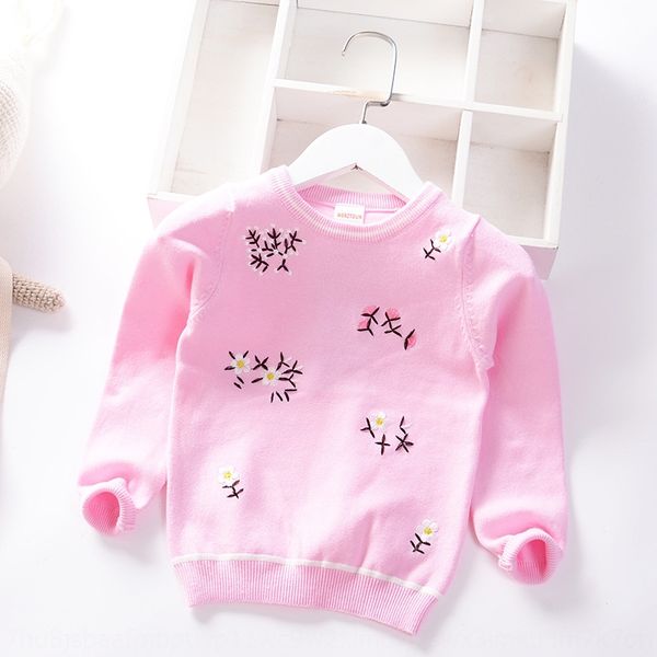 

children's pullover embroidered 2020 new girls pullover sweater round collar children's embroidered sweater pink, Blue