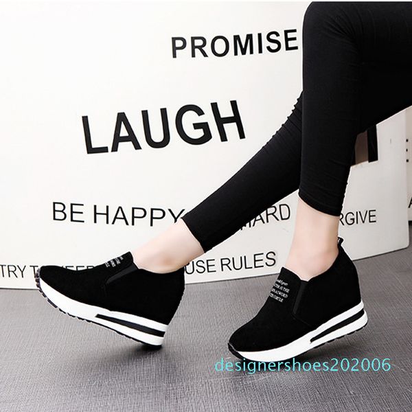 

platform shoes woman suede abrasive leather casual shoes wear comfortable round toe light loafers black ladies increased d06