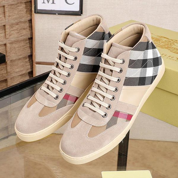 

mens shoes high vintage check and leather sneakers fashion comfortable lace -up luxury casual men shoes fast delivery, Black