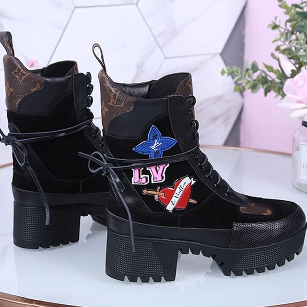 

martin boots women autumn winter luxury leather lace -up booties laureate platform desert boot bottes femmes womens shoes casual drop ship, Black