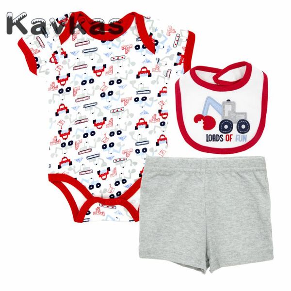 

kavkas baby boys clothes set bodysuit+bib+pants summer new born body wear short sleeve baby bodysuit newborn clothing, White
