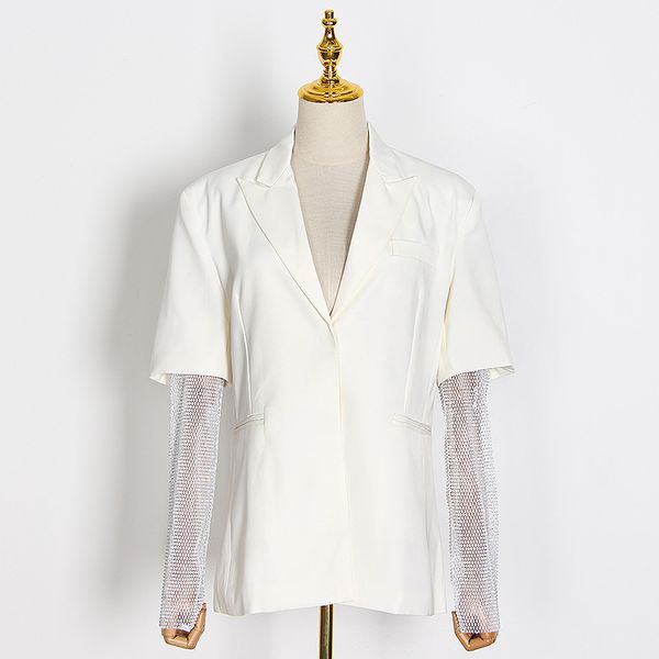 

womengaga 2020 summer new solid long-sleeve fashion hollow out diamond patchwork temperament commuting female coat b385, White;black