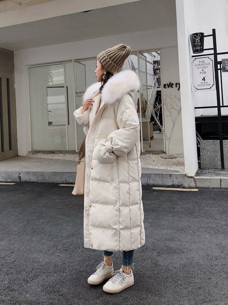 

новый тондэмун пуховик белого пуховиком женщины в средних длинах утолщенной свободный большой меховой воротник более-колено зимы принцесса р, Black