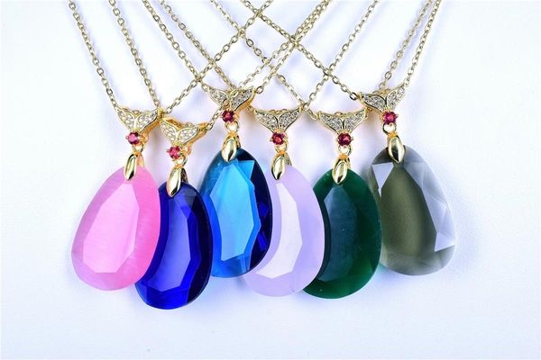 

qitis luxury geometric shape pendant zircon necklace cz fashion cat's eye necklace women's jewelry, Silver